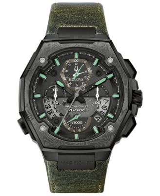 Bulova - Men's Precisionist Chronograph Green Leather Strap Watch 44.7x46.8mm