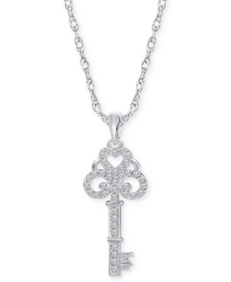 Macy's - Diamond Key 18" Pendant Necklace (1/6 ct. t.w.) in Sterling Silver