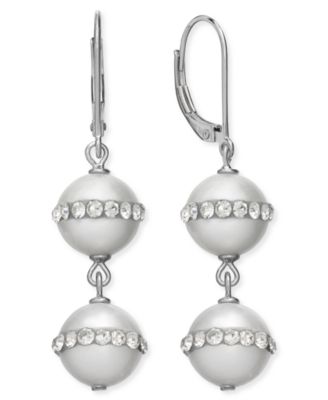 Macy's - Sterling Silver Cultured Freshwater Pearl (10mm) and Crystal Halo Earrings