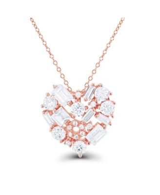 Macy's - Cubic Zirconia Scattered Cluster Heart 18" Pendant Necklace in 14k Rose Gold-Plated Sterling Silver