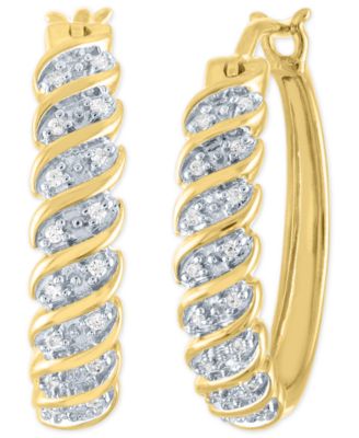 Macy's - Diamond Small Hoop Earrings (1/10 ct. t.w.) in 14k Gold-Plated Sterling Silver