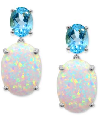 Macy's - Lab-Created Opal (4-1/4 ct. t.w.) & Sky Blue Topaz (2-3/4 ct. t.w.) Drop Earrings in Sterling Silver