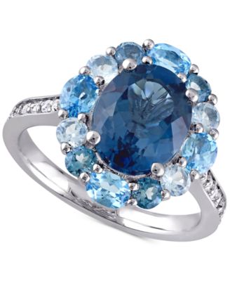 Macy's - Blue Topaz Oval Halo Statement Ring (5-3/8 ct. t.w.) in Sterling Silver