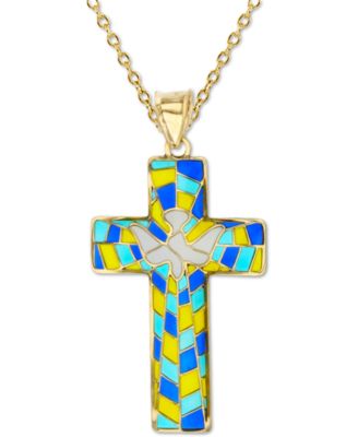 Macy's - Enamel Dove Cross 18" Pendant Necklace in 14k Gold