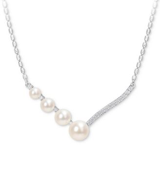 Macy's - Cultured Freshwater Pearl (4 - 7-1/2mm) & Lab-Created White Sapphire (1/3 ct. t.w.) 18" Statement Necklace in Sterling Silver