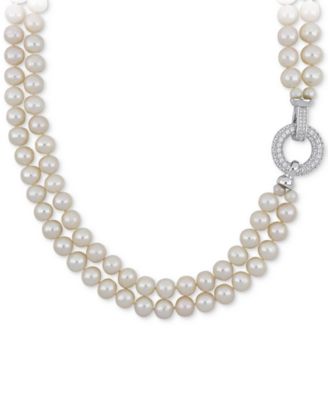 Macy's - Cultured Freshwater Pearl (7 - 8mm) & Cubic Zirconia Double Strand 17" Collar Necklace