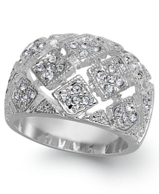 Charter Club - Fine Silver Plate Crystal Mesh Wide Ring