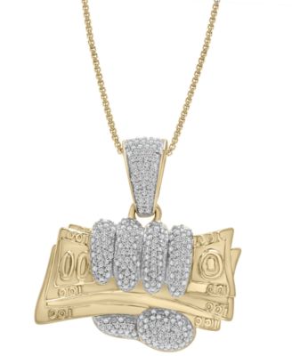 Macy's - Men's Diamond Hand with Money 22" Pendant Necklace (1/2 ct. t.w.) in 14K Gold-Plated Sterling Silver