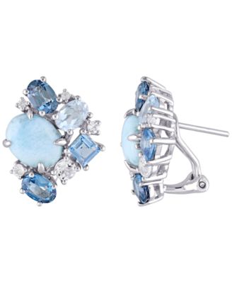 Macy's - Larimar (6-3/8 ct. t.w.) & Multicolor Topaz (4-1/2 ct. t.w.) Cluster Stud Earrings in Sterling Silver