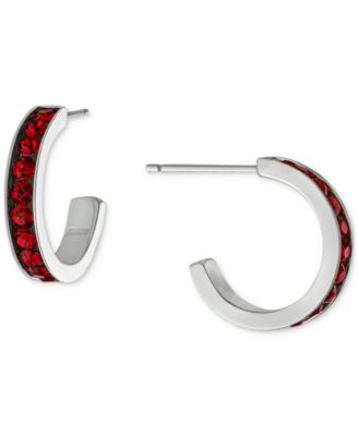 Giani Bernini - Red Crystal Small Hoop Earrings in Sterling Silver, 0.59"