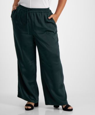 Bar III - Plus Size Washed Satin Pull-On Wide-Leg Pants