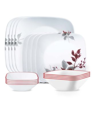 Corelle - Kyoto Leaves Square 16-Pc. Dinnerware Set, Service for 4