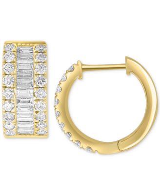 EFFY Collection - Diamond Baguette & Round Small Huggie Hoop Earrings (1-1/5 ct. t.w.) in 14k Gold, 0.55"
