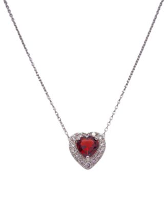 Macy's - Garnet (1 ct. t.w.) & White Topaz (1-3/8 ct. t.w.) Heart 18" Pendant Necklace in Sterling Silver (Also in Amethyst, Sky Blue Topaz, Citrine, & Peridot)