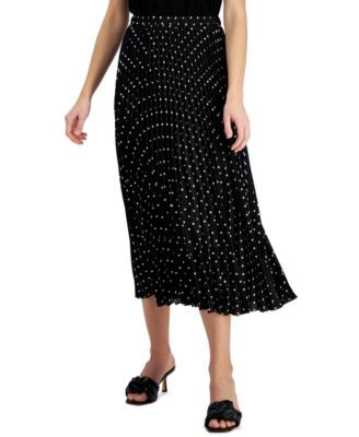 Anne Klein - Dot-Print Chiffon Pull-On Pleated Skirt