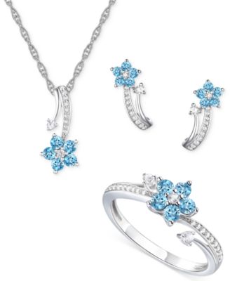 Macy's - 3-Pc. Set Amethyst (1 ct. t.w.) & Lab-Created White Sapphire (3/8 ct. t.w.) Flower Pendant Necklace, Stud Earrings, & Ring in Sterling Silver (Also in Additional Gemstones)