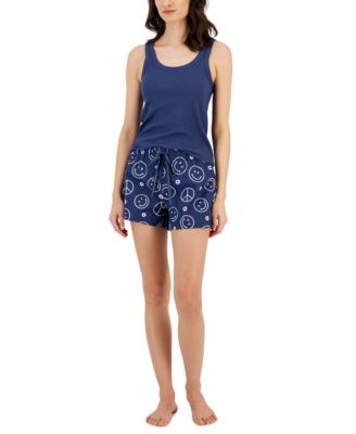 Jenni - Women's Ribbed Sleep Tank Top & Printed Sleep Shorts