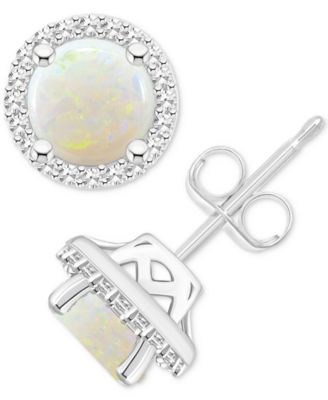 Macy's - Aquamarine (1-1/2 ct. t.w.) & Diamond (1/5 ct. t.w.) Halo Stud Earrings in Sterling Silver (Also in Opal)