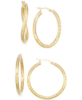 Macy's - Set of Two Textured Hoop Earrings in 14k Gold Over Silver