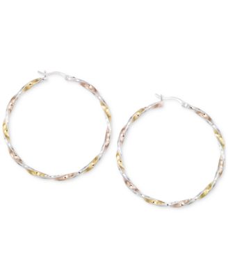 Macy's - Diamond-Cut Hoop Earrings in 14K Tri-Tone Vermeil