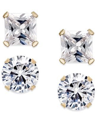Macy's - Cubic Zirconia 2-Pc. Stud Earrings Set in 10k Gold