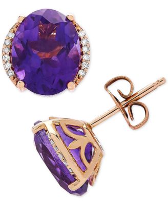 Macy's - Amethyst (3-1/5 ct. t.w.) & Diamond Accent Stud Earrings in 14k Gold