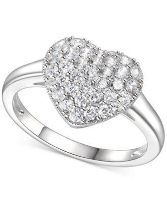 Macy's - Cubic Zirconia Cluster Heart Ring in Sterling Silver