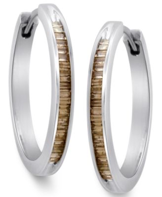 Macy's - Sterling Silver Earrings, Champagne Diamond Baguette Hoop Earrings (1/4 ct. t.w.)