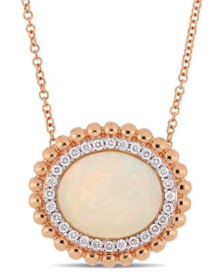 Macy's - Opal (5 ct.t.w.) and Diamond (1/4 ct. t.w.) 17" Necklace in 14k Rose Gold