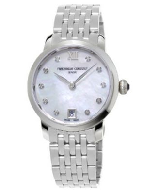 Frederique Constant - Women's Swiss Slimline Diamond (1/20 ct. t.w.) Stainless Steel Bracelet Watch 30mm