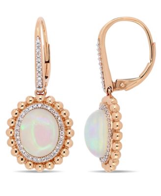 Macy's - Oval-Cut Blue-Hued Opal (5-1/2 ct. t.w.) and Diamond (1/4 ct. t.w.) Halo Earrings in 14k Rose Gold