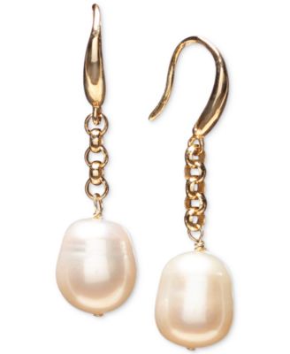 Macy's - Cultured Freshwater Pearl (9-1/2mm) Link Drop Earrings in 18k Gold-Plated Sterling Silver
