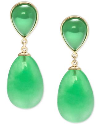Macy's - Dyed Green Jade Drop Earrings in 14K Yellow Gold-Plated Sterling Silver