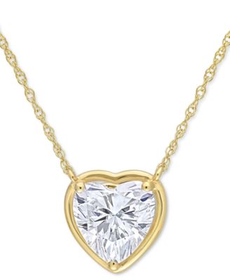 Macy's - Lab-Created Moissanite Heart Solitaire 17" Pendant Necklace (2 ct. t.w.) in 10k Gold