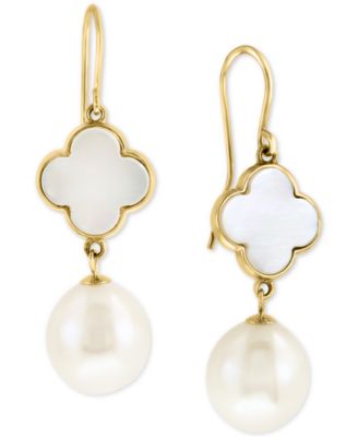 EFFY Collection - Mother-of-Pearl & Freshwater Pearl (9-1/2mm) Drop Earrings in 14k Gold