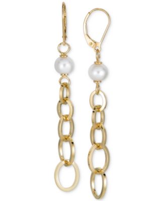 Macy's - Cultured Freshwater Pearl (7mm) Chain Link Drop Earrings in 14k Gold-Plated Sterling Silver