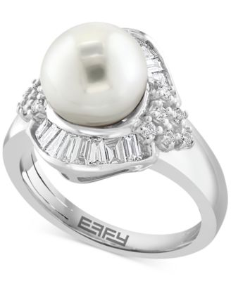 EFFY Collection - Cultured Freshwater Pearl (11mm) & Diamond (1 ct. t.w.) Halo Ring in 14k White Gold