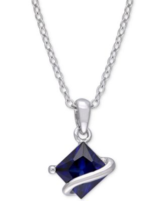 Macy's - Lab-Created Blue Sapphire Square 18" Pendant Necklace (1-1/3 ct. t.w.) in Sterling Silver