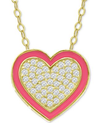 Giani Bernini - Cubic Zirconia & Enamel Heart Pendant Necklace, 16" + 2" extender