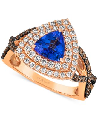 Le Vian - Blueberry Tanzanite (1 ct. t.w.) & Diamond (3/4 ct. t.w.) Trillion Double Halo Ring in 14k Rose Gold