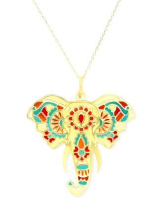 Macy's - Enamel Hand-Painted Elephant 18" Pendant Necklace in 14k Gold