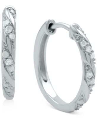 Macy's - Diamond Small Hoop Earrings (1/10 ct. t.w.) in Sterling Silver, 0.65"
