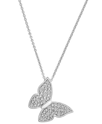 Macy's - Diamond Butterfly 18" Pendant Necklace (1/10 ct. t.w.) in Sterling Silver