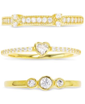 Macy's - 3-Pc. Set Cubic Zirconia Beaded, Heart, & Bezel Stack Rings
