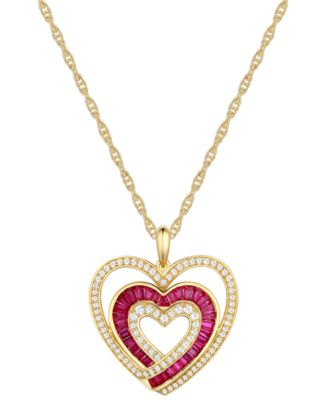 Macy's - Lab-Created Ruby (1/2 ct. t.w.) & Lab-Created White Sapphire (3/8 ct. t.w.) Triple Heart 18" Pendant Necklace in 14k Gold-Plated Sterling Silver