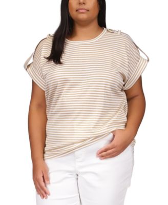 Michael Kors - Plus Size Stripe-Print Short-Sleeve Top