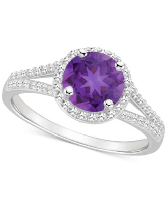 Macy's - Amethyst (1-1/4 ct. t.w.) & Diamond (1/4 ct. t.w.) Halo Split Shank Ring in Sterling Silver (Also in Citrine, Garnet, Peridot, & Blue Topaz)