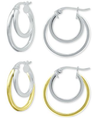 Giani Bernini - 2-Pc. Set Double Hoop Earrings in Sterling Silver & 18k Gold-Plate, 3/4"