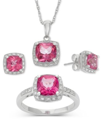 Macy's - Pink Topaz (6-1/5 ct. t.w.) and Diamond Accent Jewelry Set in Sterling Silver