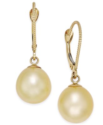 Macy's - Cultured Oval Golden South Sea Pearl (9mm) Drop Earrings in 14k Gold